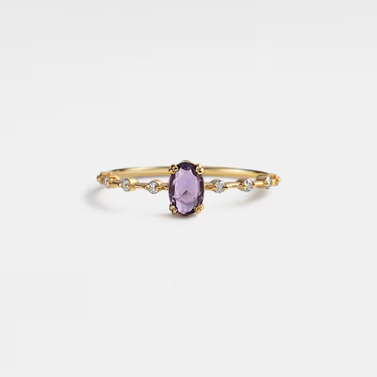 Oval Cut Natural Amethyst Ring in 925 Sterling Silver: Gold / 6 US